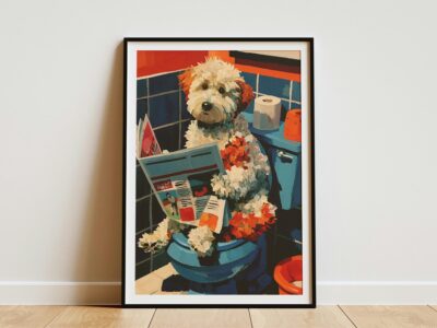 Goldendoodle Toilet Reading Newspaper Portrait Wall Art