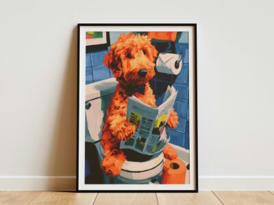 Goldendoodle Toilet Reading Newspaper Bathroom Wall Art