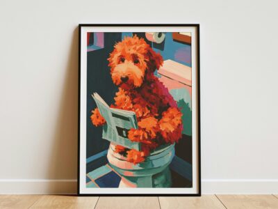 Goldendoodle Toilet Reading Newspaper Wall Art