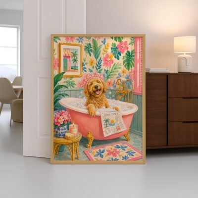 Goldendoodle Bathroom Pink Bathtub Lover Wall Art