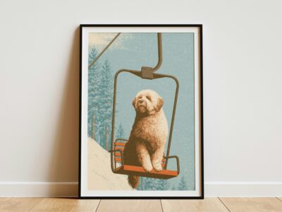 Goldendoodle Ski Lift Winter Mountain Wall Art